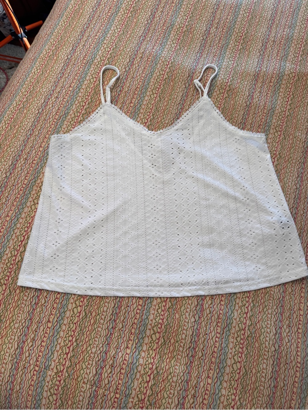 SHEIN Frenchy Eyelet Embroidery Contrast Guipure Lace Trim Cami Tank White Large